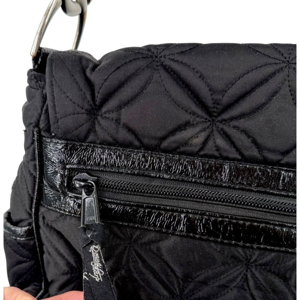 DONNA SHARP BLACK QUILTED CROSSBODY BAG LEOPARD INTERIOR ADJUSTIBLE STRAP - Picture 12 of 15